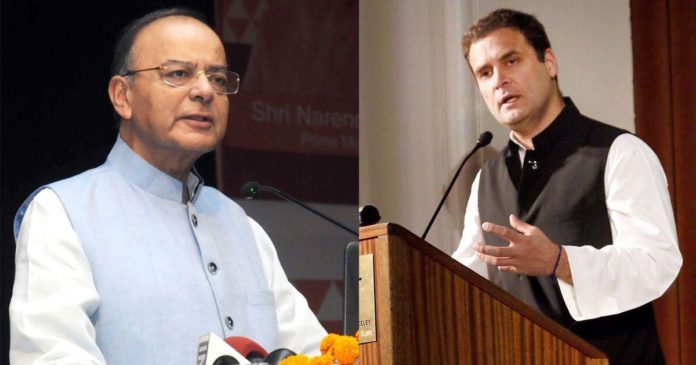 Congress president Rahul Gandhi and Finance Minister Arun Jaitley.