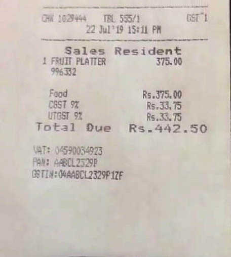 A copy of the bill issued by hotel.